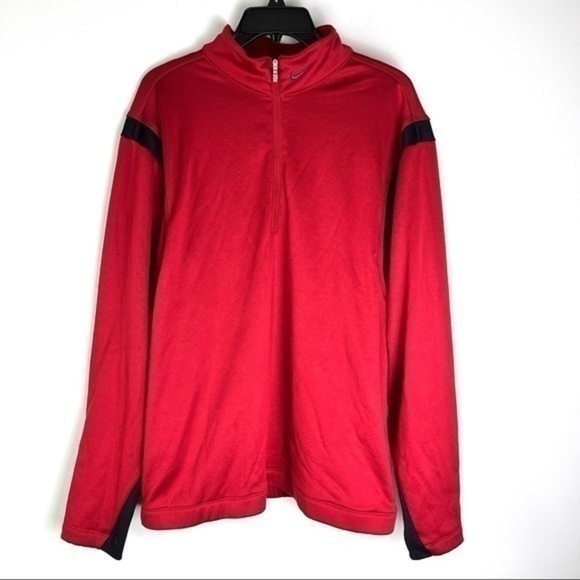 Nike Golf Therma Fit Mens Golf Jacket Red Color Block 1/4 Zipper Mock Neck M - Picture 1 of 8